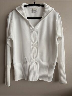 Blue Willi's Vintage White Sailor Collar Knit Sweater Heavy Cotton XL